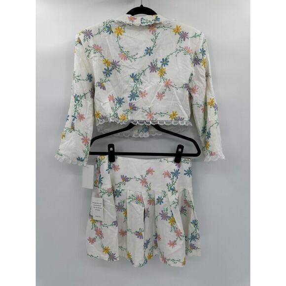 For Love & Lemons Majorie Floral Skirt Blazer Set Whit Lace Pleated Size Large - Picture 2 of 12